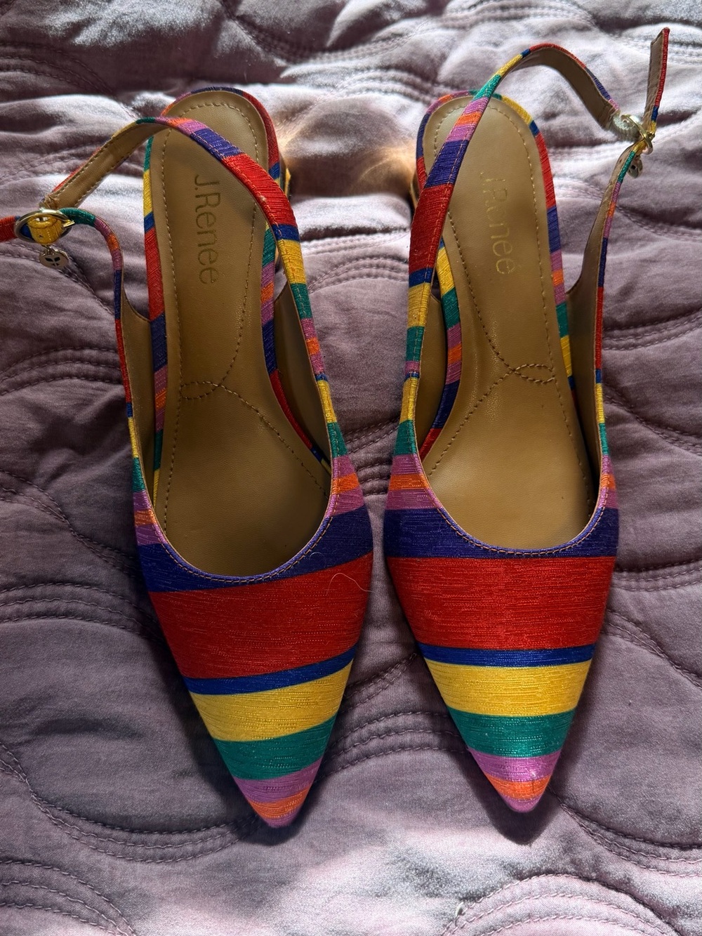 J.Renee Multicolor Striped Pointed Slingback Mules